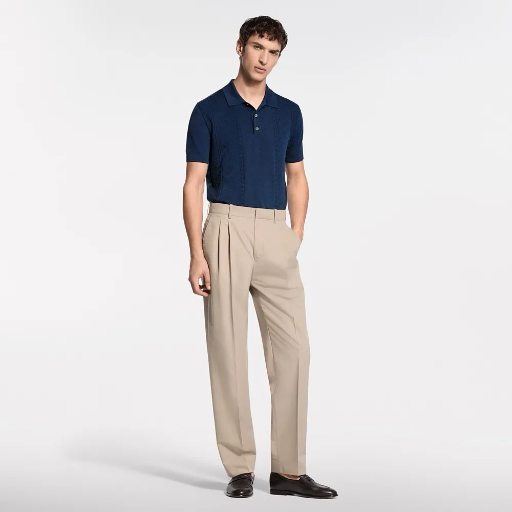 Louis Vuitton/Louis Vuitton 26ss hollow letter jacquard knitted Polo short sleeves